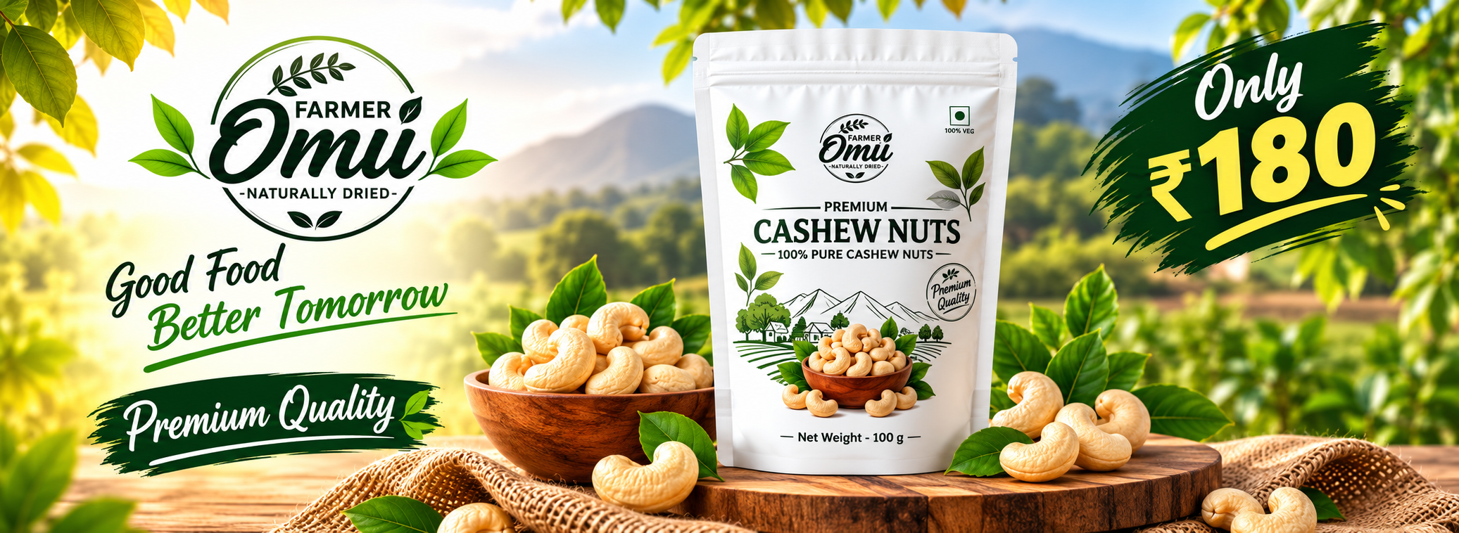 Farmer Omii premium cashew nuts 100 gram pack