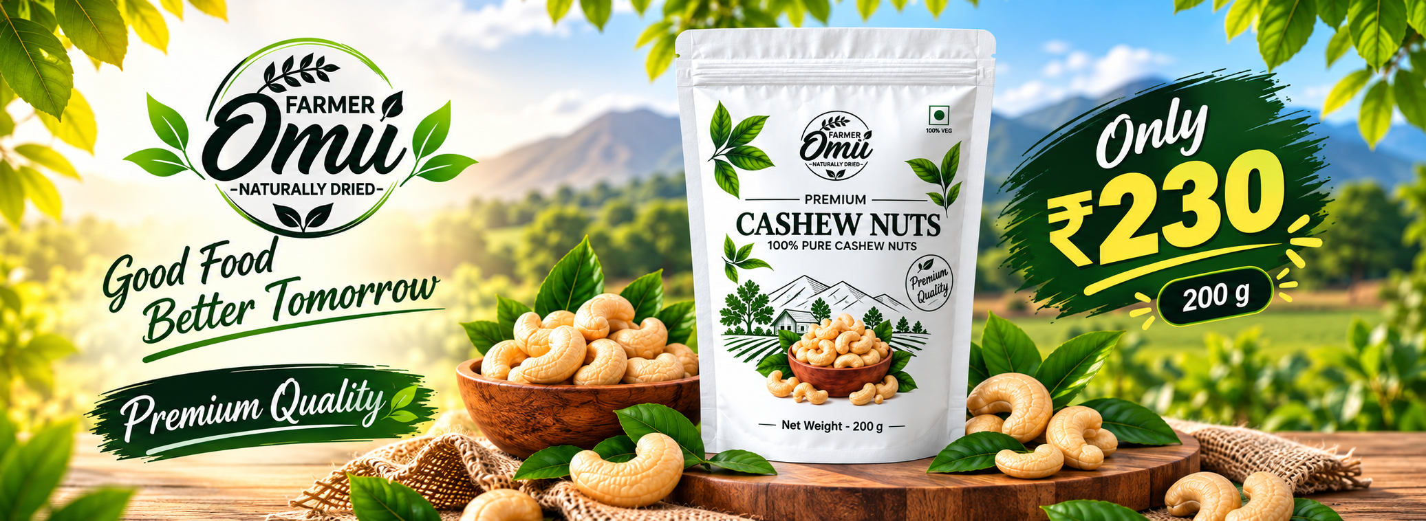 Farmer Omii premium cashew range 100 gram 200 gram and 500 gram