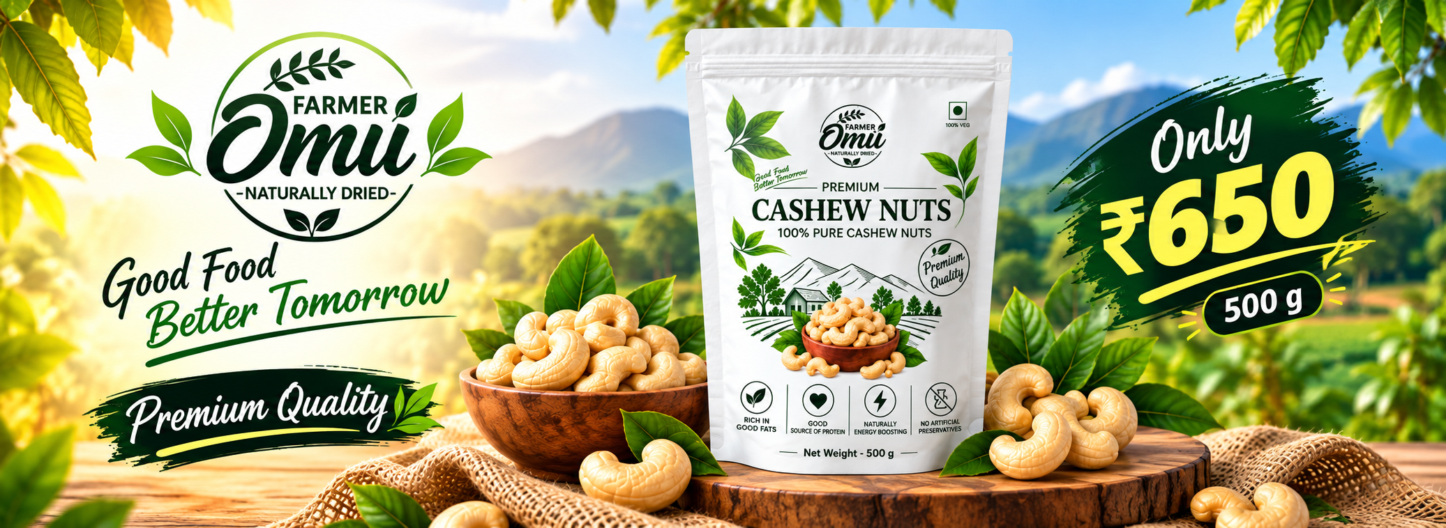 Farmer Omii Diwali offer buy four get one free all five premium cashew flavours for 799 rupees